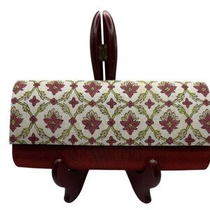 Fabindia Floral Embroidered Red & White Silk Cotton Clutch Bag Accossories